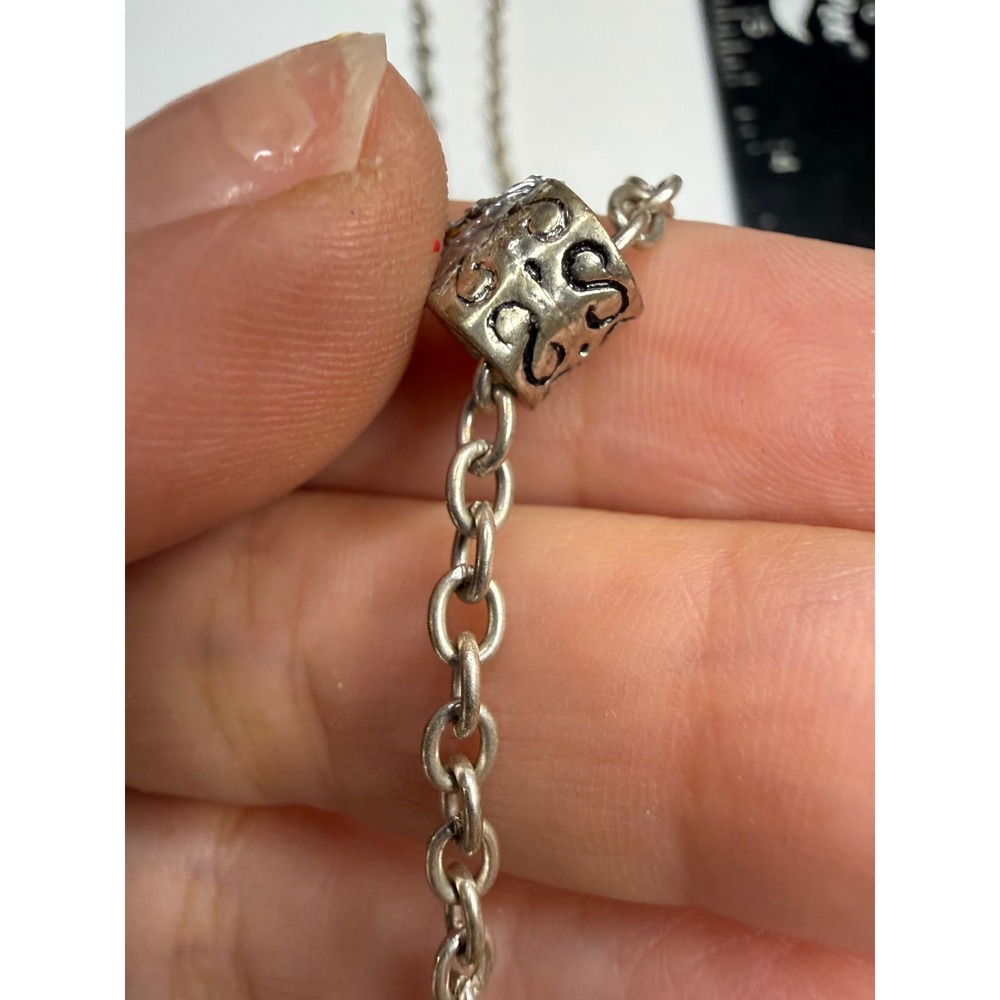 Ornate Scrollwork Cylinder Slider Bead Cable Chain Necklace Silver Tone 17.5in